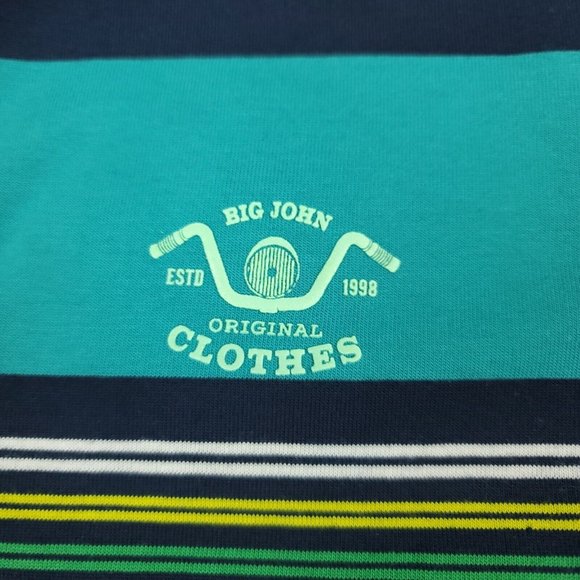 Big John Mens XL Polo Shirt British Indigo Garment Co 1998 Blue‎ Green Stripe - Picture 2 of 11